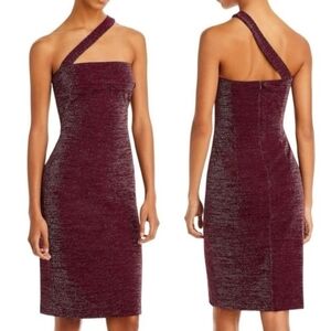 Gorgeous NWT Black Halo Metallic Thread Burgundy One Shoulder Strap Dress Size 6